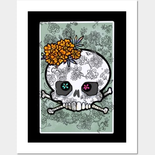 Black and white sugar skull Posters and Art